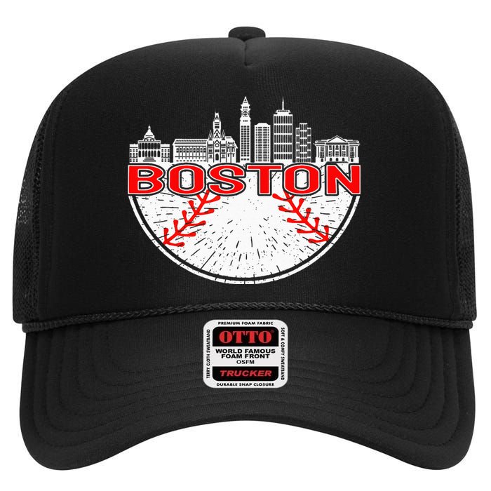 Vintage Style Boston Baseball Tee High Crown Mesh Back Trucker Hat