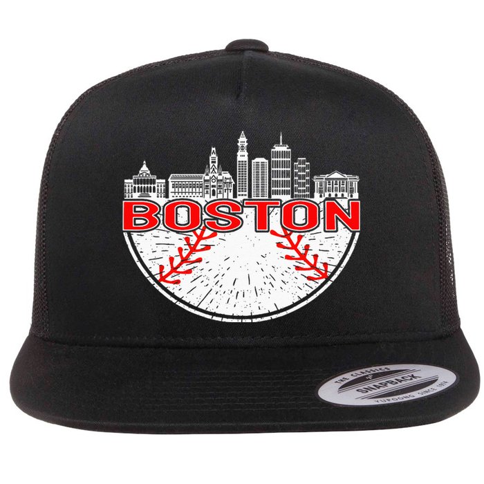 Vintage Style Boston Baseball Tee Flat Bill Trucker Hat