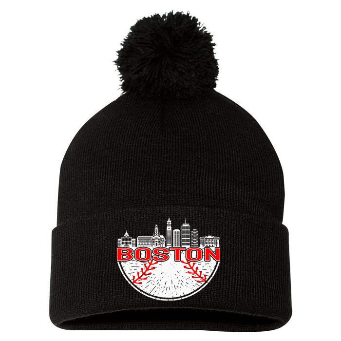 Vintage Style Boston Baseball Tee Pom Pom 12in Knit Beanie