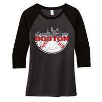 Vintage Style Boston Baseball Tee Women's Tri-Blend 3/4-Sleeve Raglan Shirt