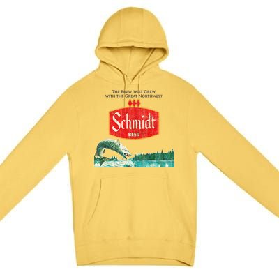 Vintage Schmidt Beer Retro Defunct Fishing Nature Scene Premium Pullover Hoodie