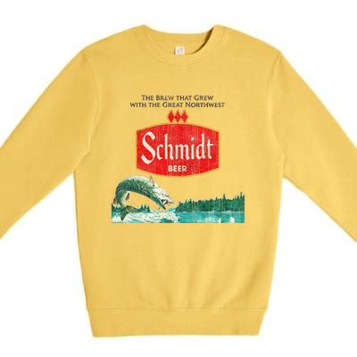 Vintage Schmidt Beer Retro Defunct Fishing Nature Scene Premium Crewneck Sweatshirt