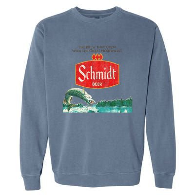 Vintage Schmidt Beer Retro Defunct Fishing Nature Scene Garment-Dyed Sweatshirt