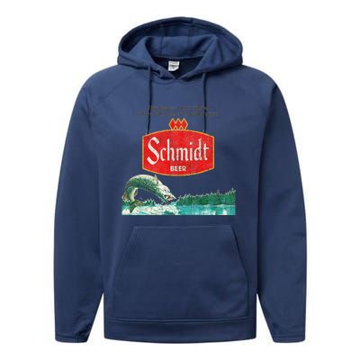 Vintage Schmidt Beer Retro Defunct Fishing Nature Scene Performance Fleece Hoodie