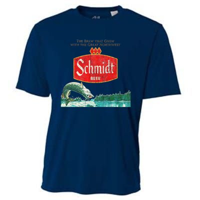 Vintage Schmidt Beer Retro Defunct Fishing Nature Scene Cooling Performance Crew T-Shirt