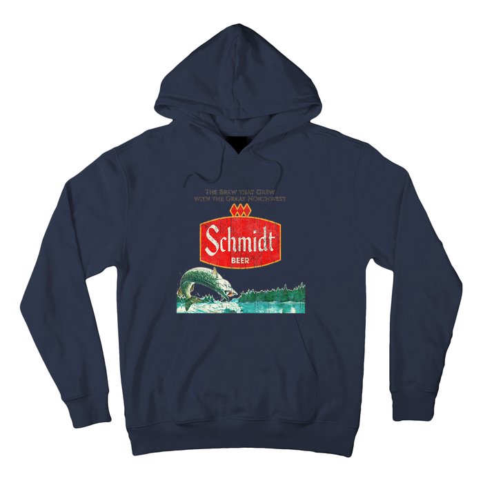 Vintage Schmidt Beer Retro Defunct Fishing Nature Scene Hoodie