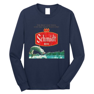 Vintage Schmidt Beer Retro Defunct Fishing Nature Scene Long Sleeve Shirt