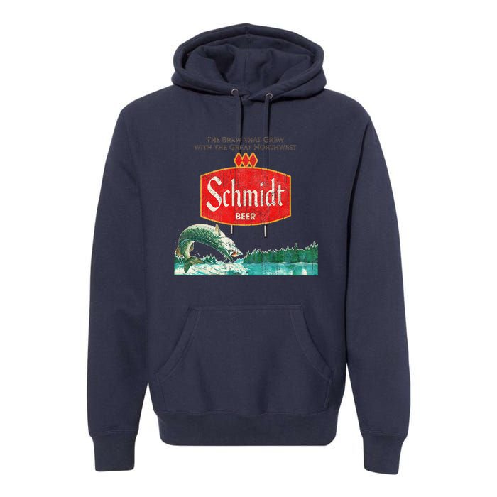 Vintage Schmidt Beer Retro Defunct Fishing Nature Scene Premium Hoodie