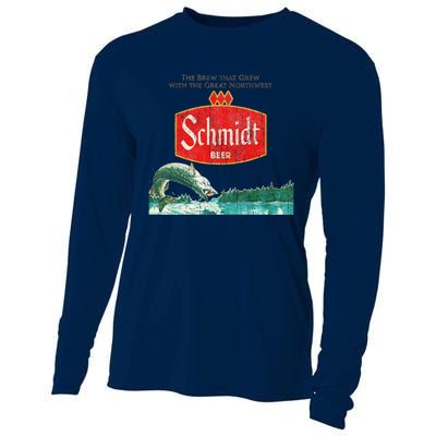 Vintage Schmidt Beer Retro Defunct Fishing Nature Scene Cooling Performance Long Sleeve Crew