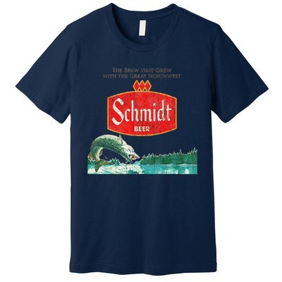 Vintage Schmidt Beer Retro Defunct Fishing Nature Scene Premium T-Shirt