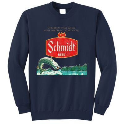 Vintage Schmidt Beer Retro Defunct Fishing Nature Scene Tall Sweatshirt