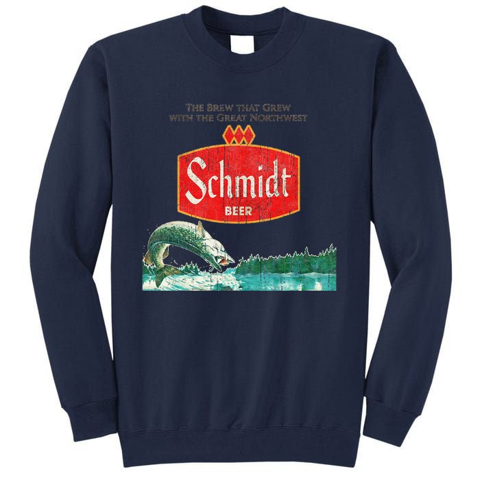 Vintage Schmidt Beer Retro Defunct Fishing Nature Scene Tall Sweatshirt