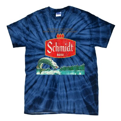 Vintage Schmidt Beer Retro Defunct Fishing Nature Scene Tie-Dye T-Shirt