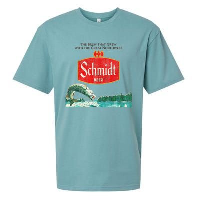 Vintage Schmidt Beer Retro Defunct Fishing Nature Scene Sueded Cloud Jersey T-Shirt