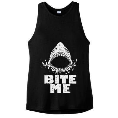 Vintage Shark Bite Me Shark Ladies PosiCharge Tri-Blend Wicking Tank