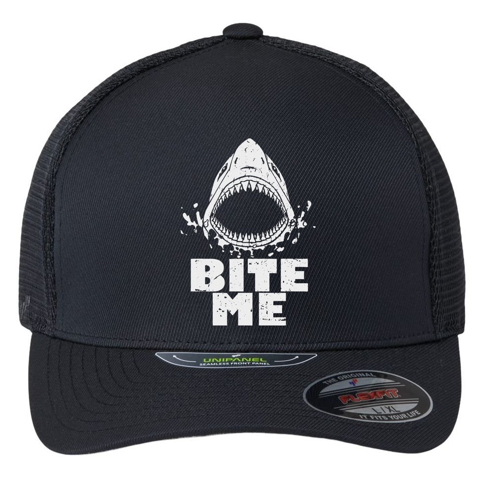 Vintage Shark Bite Me Shark Flexfit Unipanel Trucker Cap