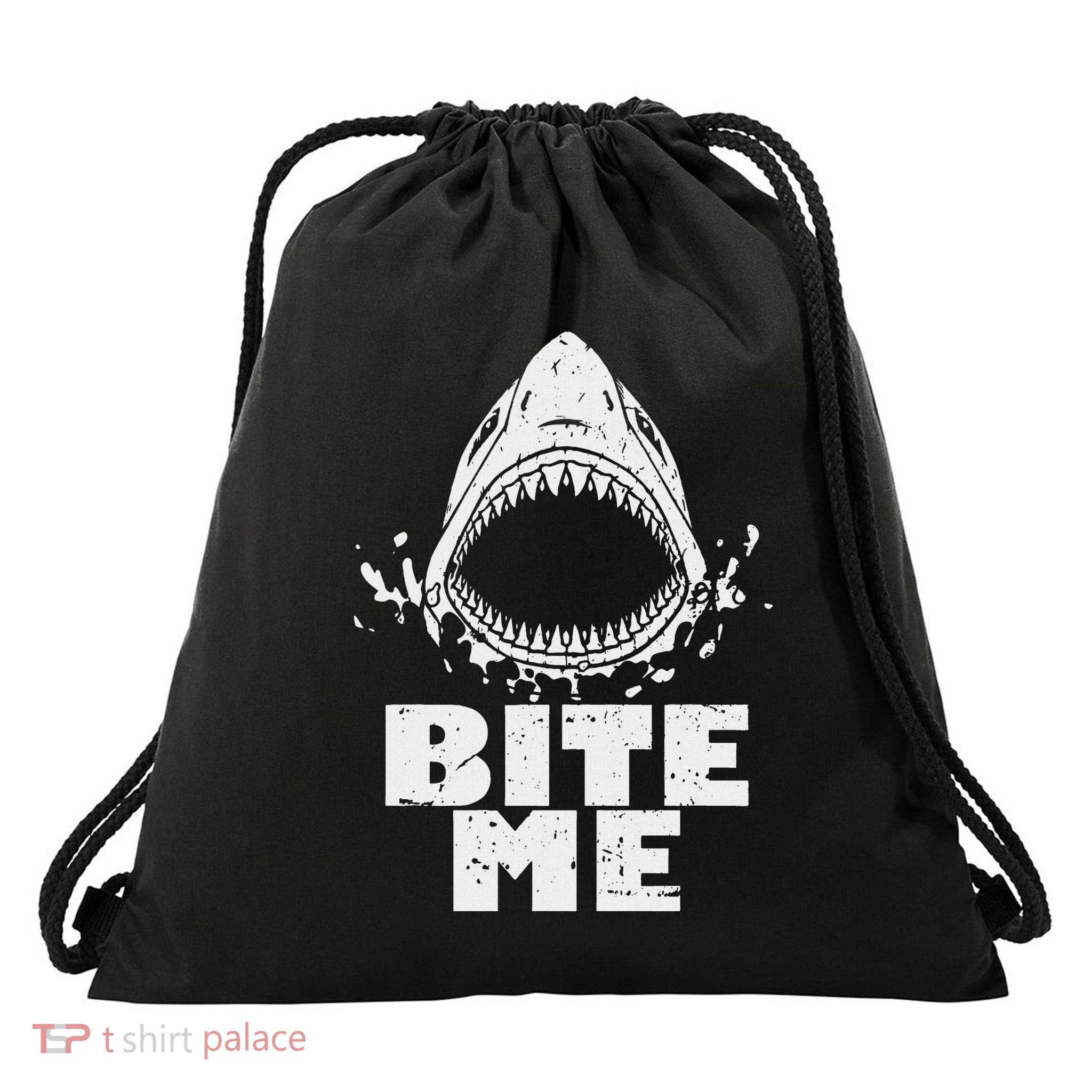 Vintage Shark Bite Me Shark Drawstring Bag