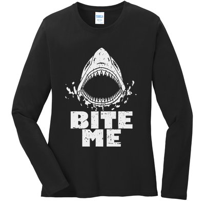 Vintage Shark Bite Me Shark Ladies Long Sleeve Shirt