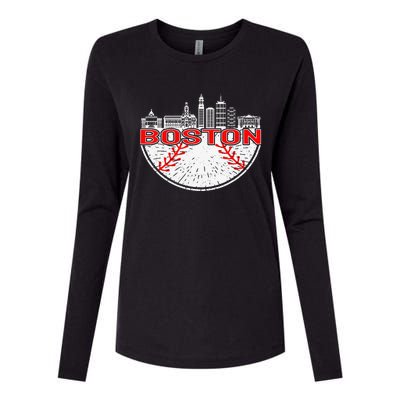 Vintage Style Boston Baseball Tee Womens Cotton Relaxed Long Sleeve T-Shirt