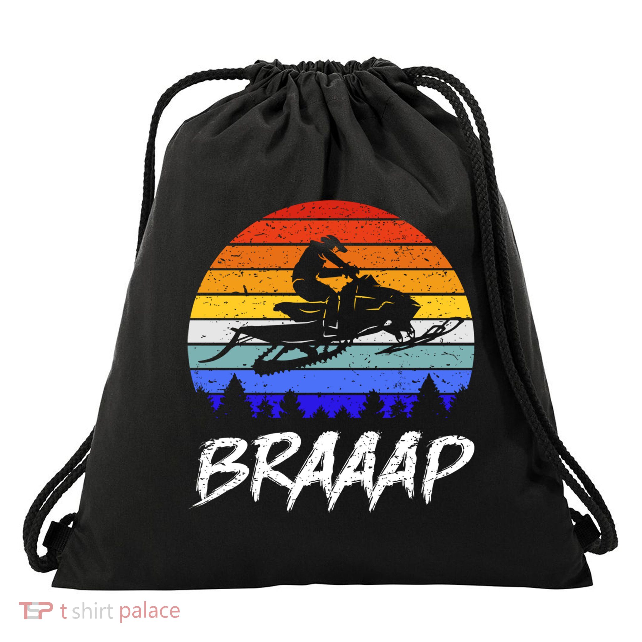 Vintage Snowmobile Braaap Motor Sled Braap Snowmobiling Cool Gift Drawstring Bag