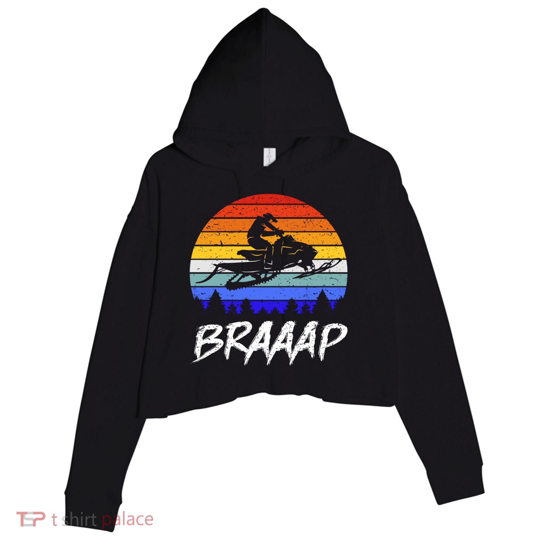Vintage Snowmobile Braaap Motor Sled Braap Snowmobiling Cool Gift Crop Fleece Hoodie