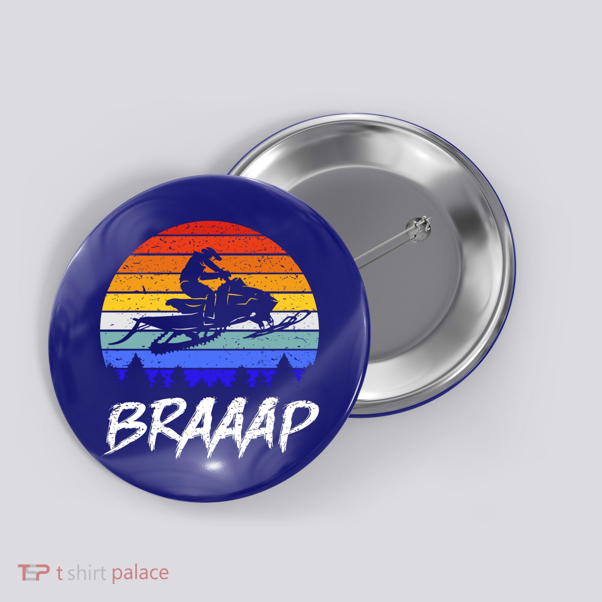 Vintage Snowmobile Braaap Motor Sled Braap Snowmobiling Cool Gift Button