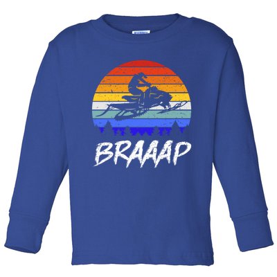 Vintage Snowmobile Braaap Motor Sled Braap Snowmobiling Cool Gift Toddler Long Sleeve Shirt