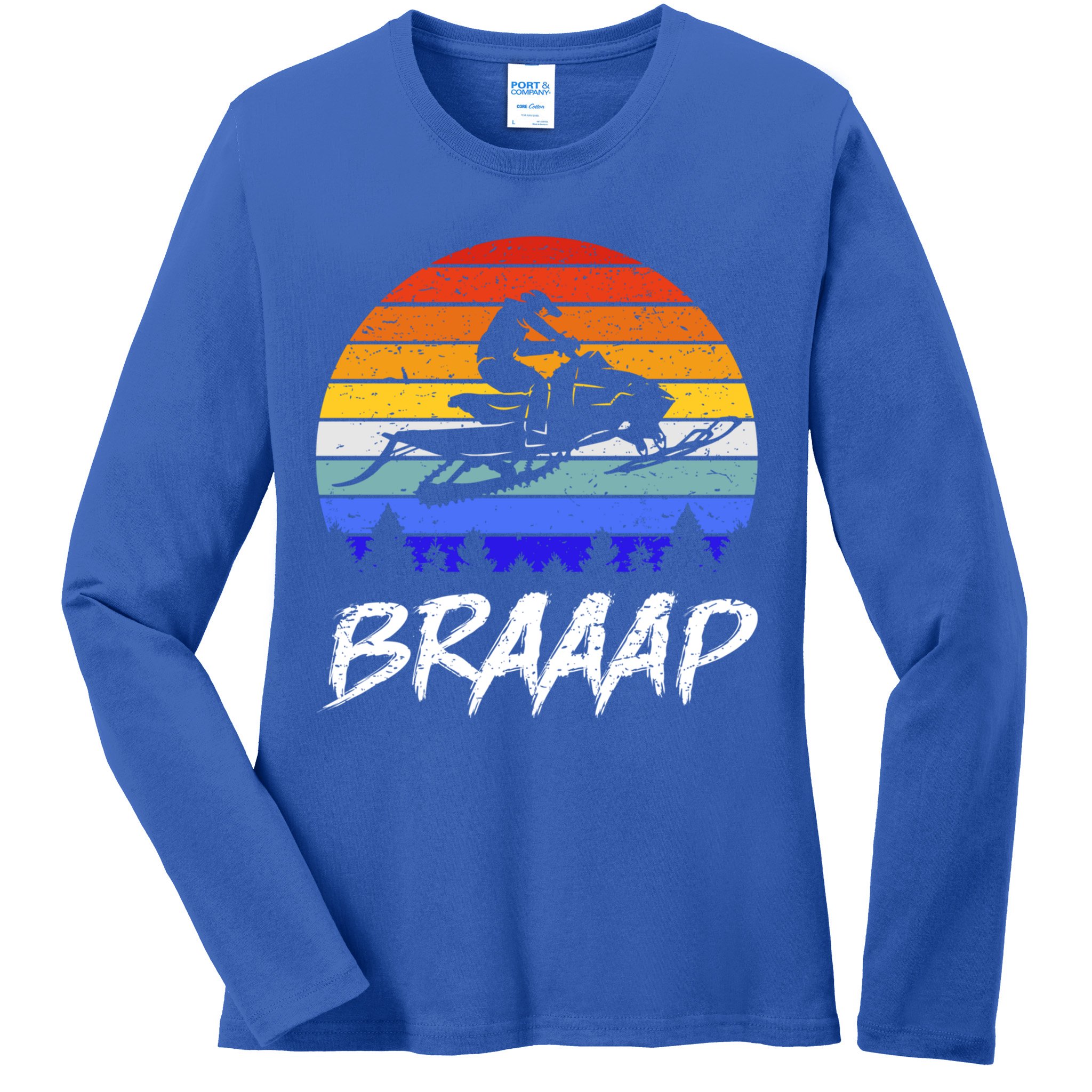 Vintage Snowmobile Braaap Motor Sled Braap Snowmobiling Cool Gift Ladies Long Sleeve Shirt