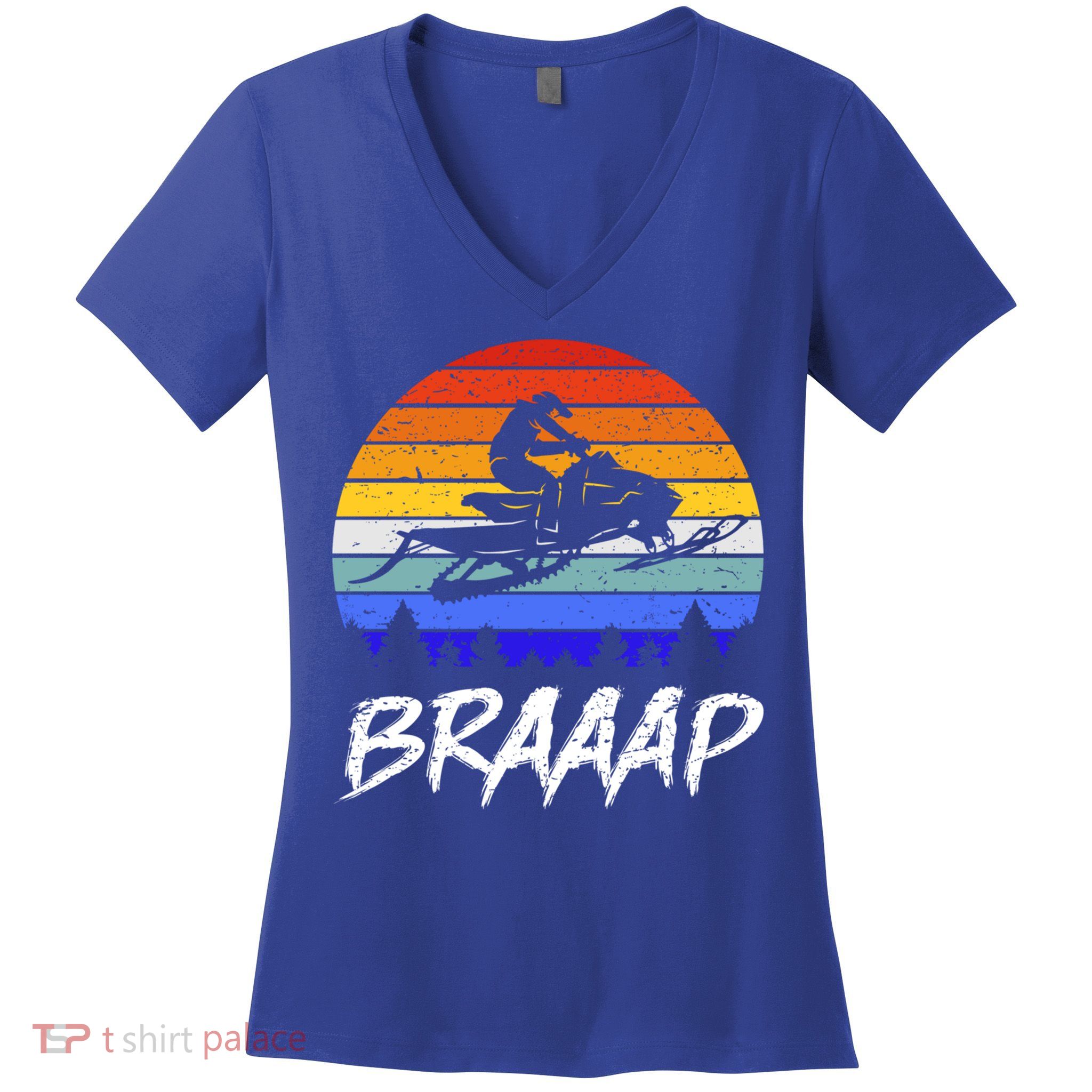 Vintage Snowmobile Braaap Motor Sled Braap Snowmobiling Cool Gift Women's V-Neck T-Shirt