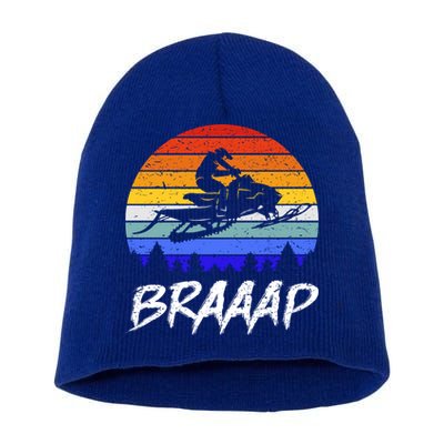 Vintage Snowmobile Braaap Motor Sled Braap Snowmobiling Cool Gift Short Acrylic Beanie