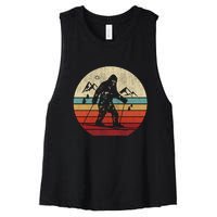 Vintage Skiing Bigfoot Funny Cute Sasquatch Ski Winter Gift Women's Racerback Cropped Tank