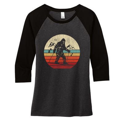 Vintage Skiing Bigfoot Funny Cute Sasquatch Ski Winter Gift Women's Tri-Blend 3/4-Sleeve Raglan Shirt