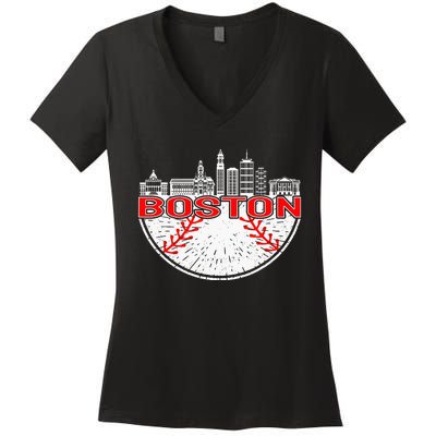 Vintage Style Boston Baseball Women's V-Neck T-Shirt