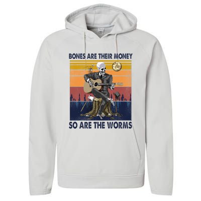 Vintage Skeleton Bones Are Their Money So Are The Worms Performance Fleece Hoodie