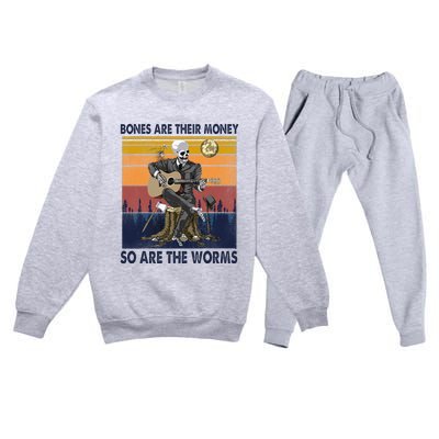 Vintage Skeleton Bones Are Their Money So Are The Worms Premium Crewneck Sweatsuit Set