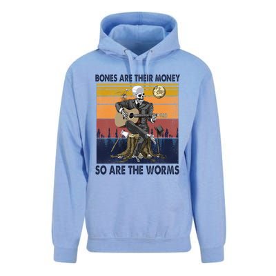 Vintage Skeleton Bones Are Their Money So Are The Worms Unisex Surf Hoodie