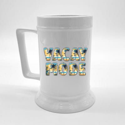 Vacation Summer Beach Scenery And Palm Trees Vacay Mode Ocean Great Gift Beer Stein