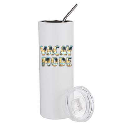 Vacation Summer Beach Scenery And Palm Trees Vacay Mode Ocean Great Gift Stainless Steel Tumbler