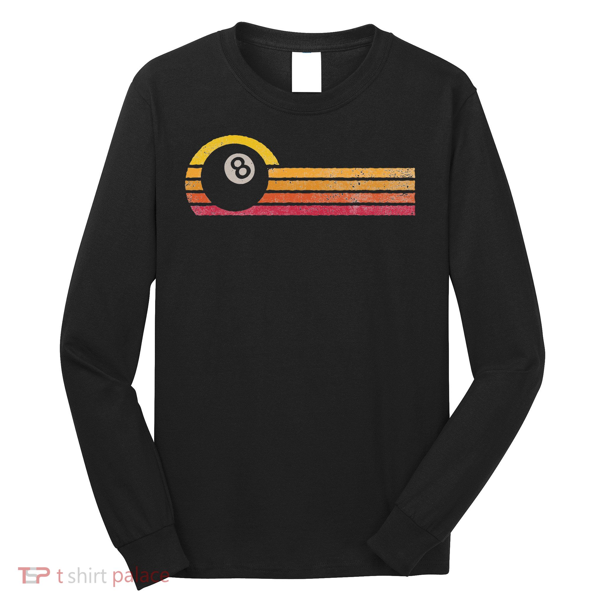 Vintage Style Billiards 8 Ball Silhouette Retro Pool Player Long Sleeve Shirt