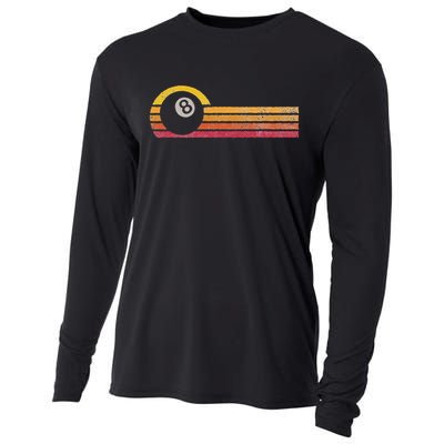 Vintage Style Billiards 8 Ball Silhouette Retro Pool Player Cooling Performance Long Sleeve Crew