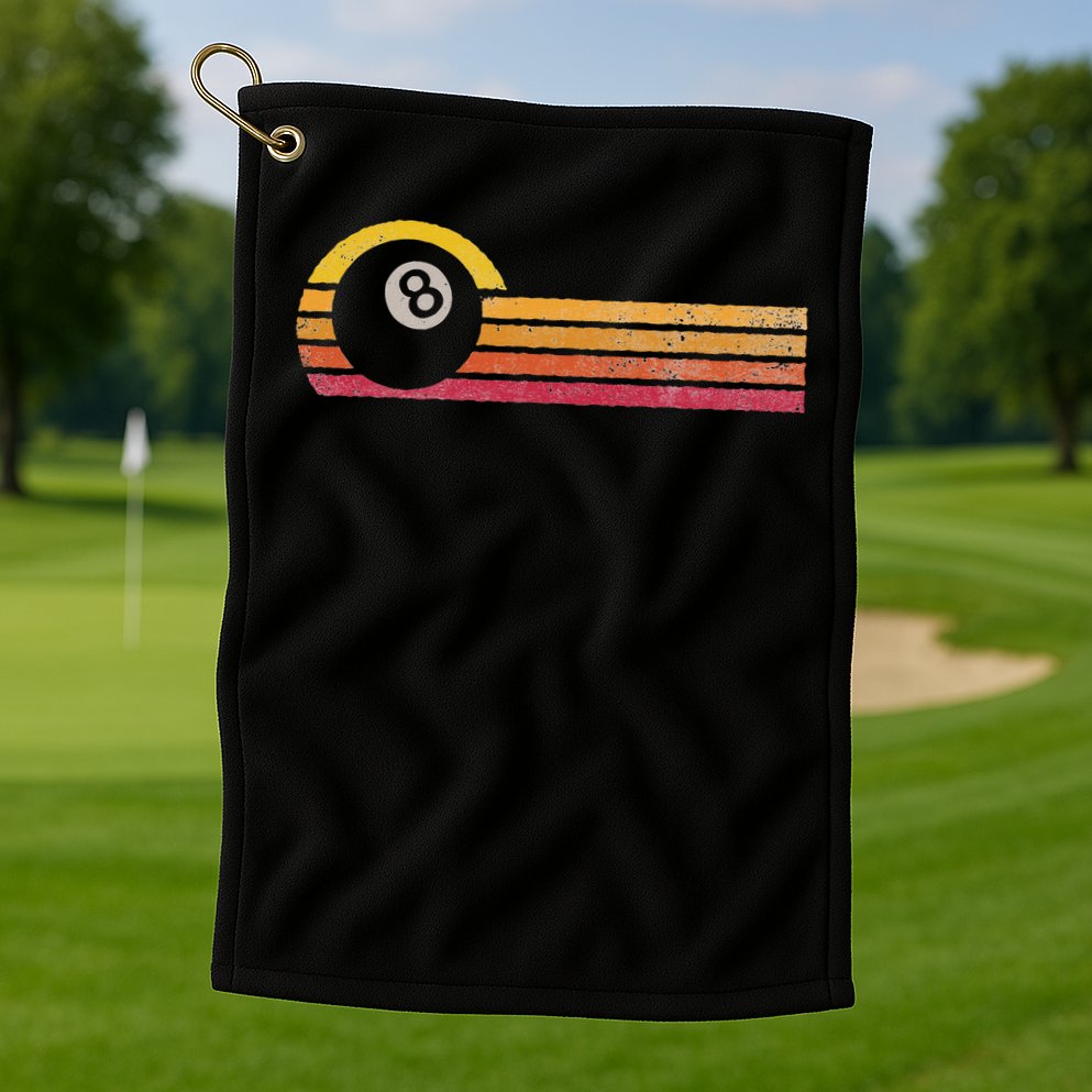 Vintage Style Billiards 8 Ball Silhouette Retro Pool Player Golf Towel