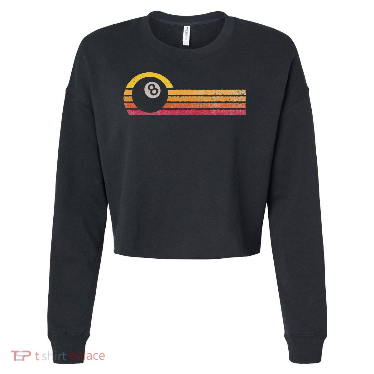 Vintage Style Billiards 8 Ball Silhouette Retro Pool Player Cropped Pullover Crew
