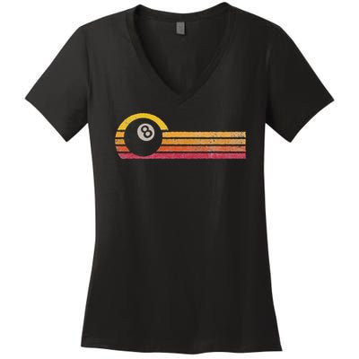 Vintage Style Billiards 8 Ball Silhouette Retro Pool Player Women's V-Neck T-Shirt
