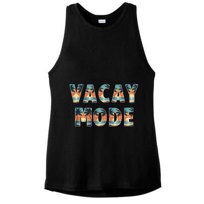 Vacation Summer Beach Scenery And Palm Trees Vacay Mode Ocean Gift Ladies PosiCharge Tri-Blend Wicking Tank