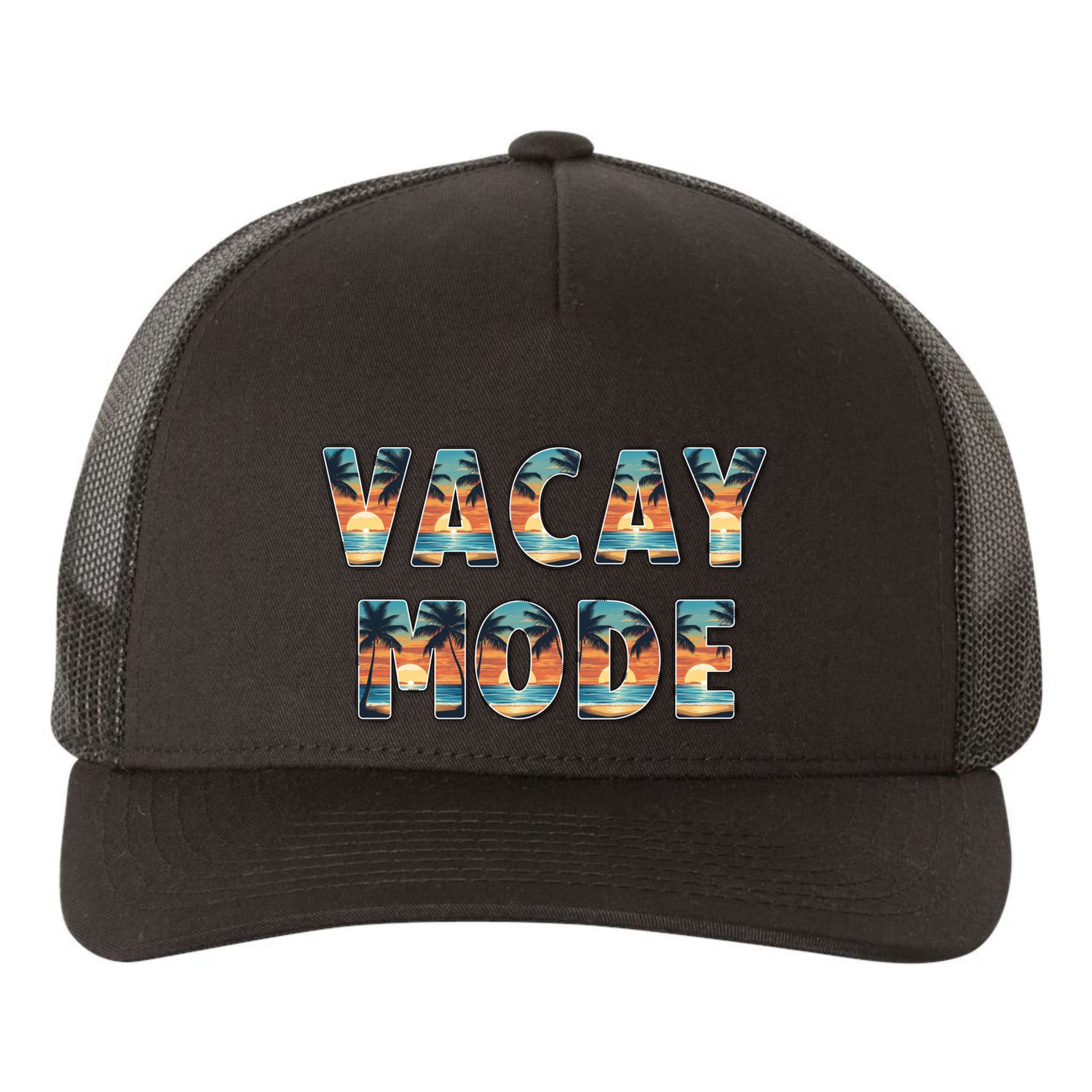 Vacation Summer Beach Scenery And Palm Trees Vacay Mode Ocean Gift Yupoong Adult 5-Panel Trucker Hat