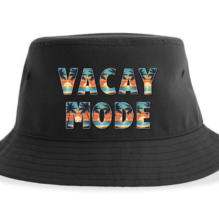 Vacation Summer Beach Scenery And Palm Trees Vacay Mode Ocean Gift Sustainable Bucket Hat