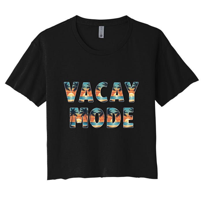 Vacation Summer Beach Scenery And Palm Trees Vacay Mode Ocean Gift Women's Crop Top Tee