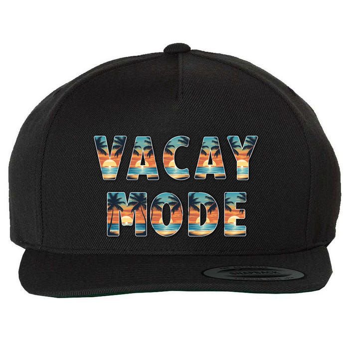 Vacation Summer Beach Scenery And Palm Trees Vacay Mode Ocean Gift Wool Snapback Cap