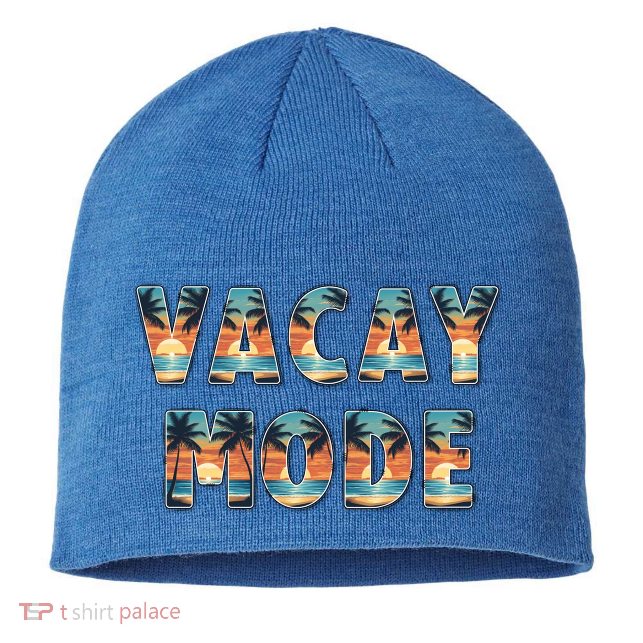 Vacation Summer Beach Scenery And Palm Trees Vacay Mode Ocean Gift Sustainable Beanie