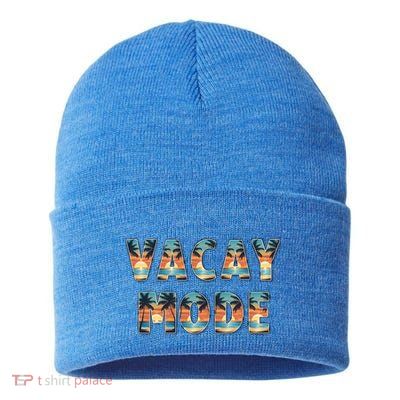 Vacation Summer Beach Scenery And Palm Trees Vacay Mode Ocean Gift Sustainable Knit Beanie